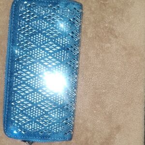 Rhinestone Studded  Denim Clutch Wallet Nwot One Chipped Rhinestone NWOT